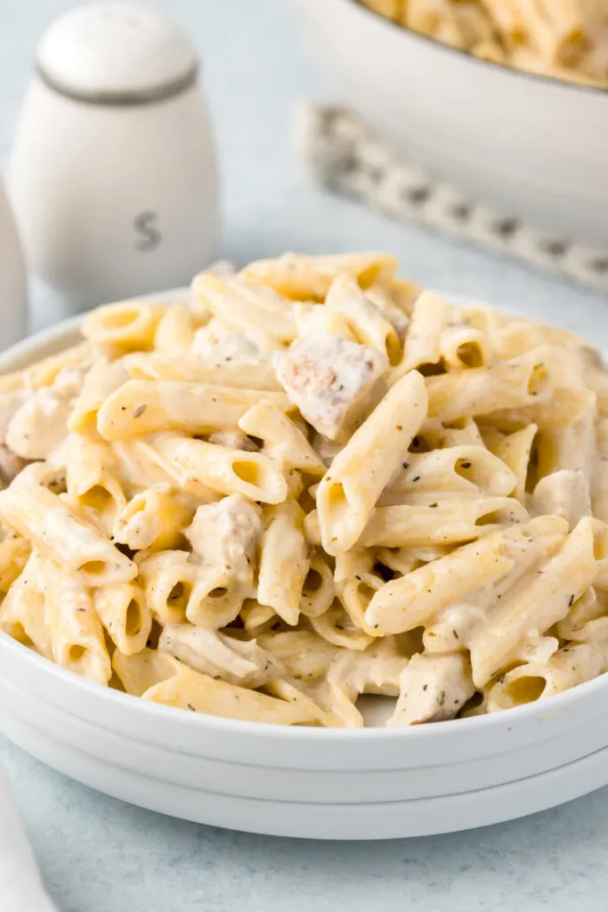 creamy one pot chicken alfredo pasta on plate