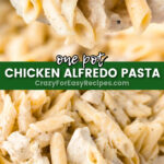 one pot chicken alfredo pasta pin collage