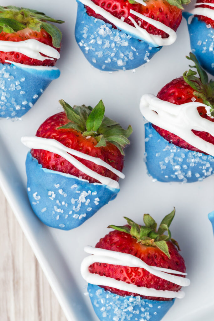 patriotic strawberries on serving platter