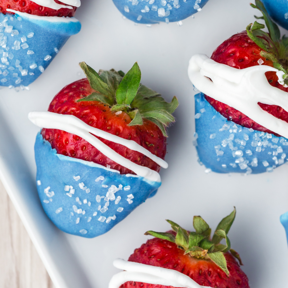 closeup of patriotic strawberries